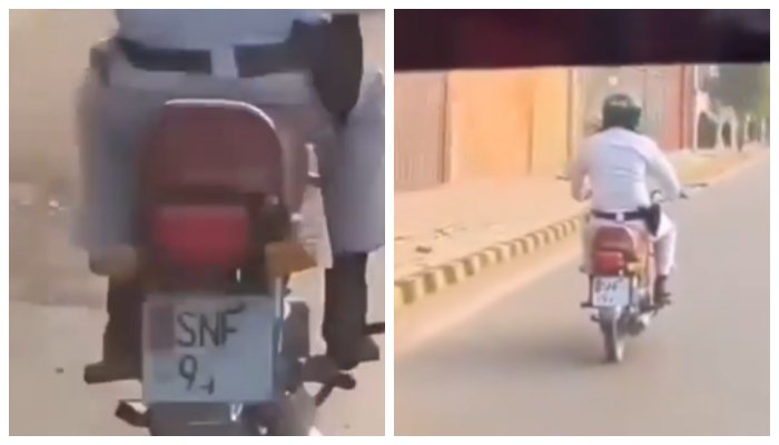 کراچی: ٹریفک پولیس اہلکار کا 'ای چالان' سے بچنے کیلئے انوکھا طریقہ، شہری نے ویڈیو وائرل کردی